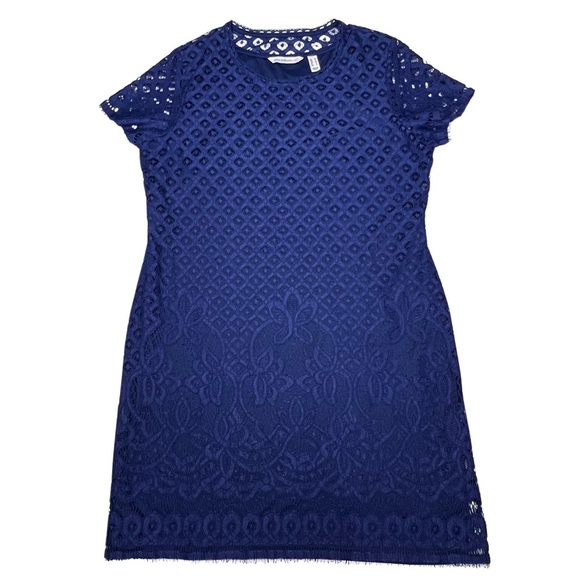 Isaac Mizrahi Dress Stretch Lace Sheath Short Sleeve Navy Blue US Medium M - Picture 3 of 16